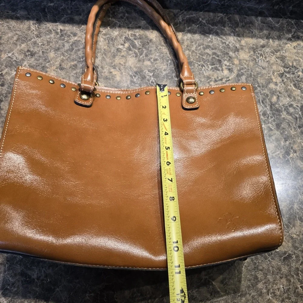 Patricia‎ Nash Zancona Brown Leather Studs Shoulder Tote Purse Satchel Handbag